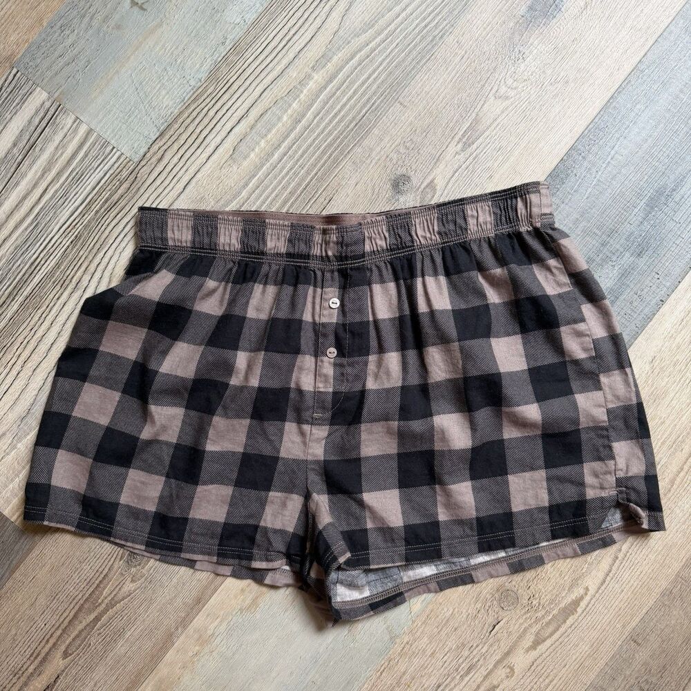 PINK Victoria's Secret Plaid Sleep Shorts Brown Black Modal Blend Women's S